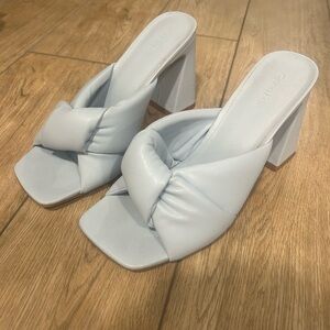 Open Edit Saydee Blue Block Heel Slip On Square Toe Sandals